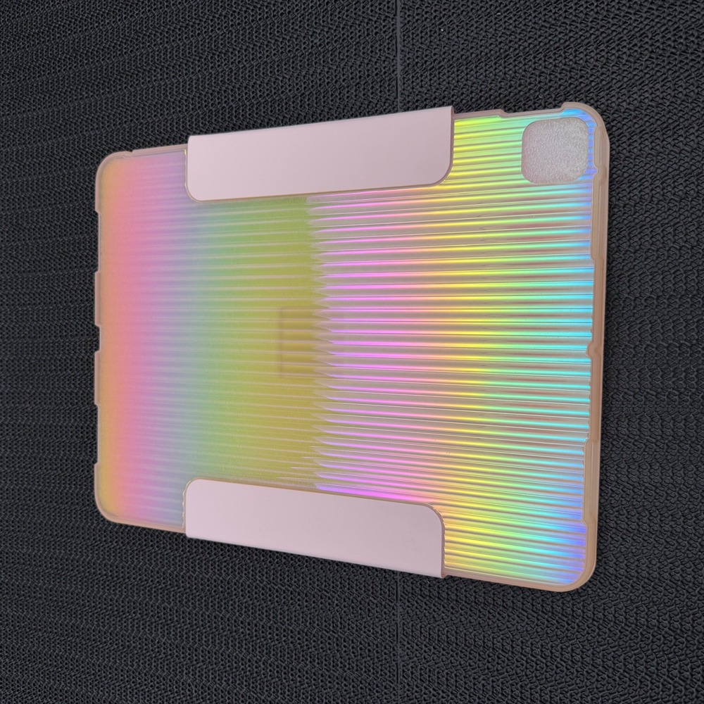 Holographic Rainbow Iridescent Tablet Case Pink Trifold Stand Cover 11 x 8.5